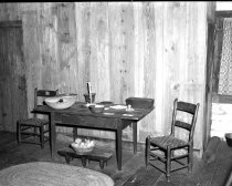 Interior of log cabin, Abram's Delight